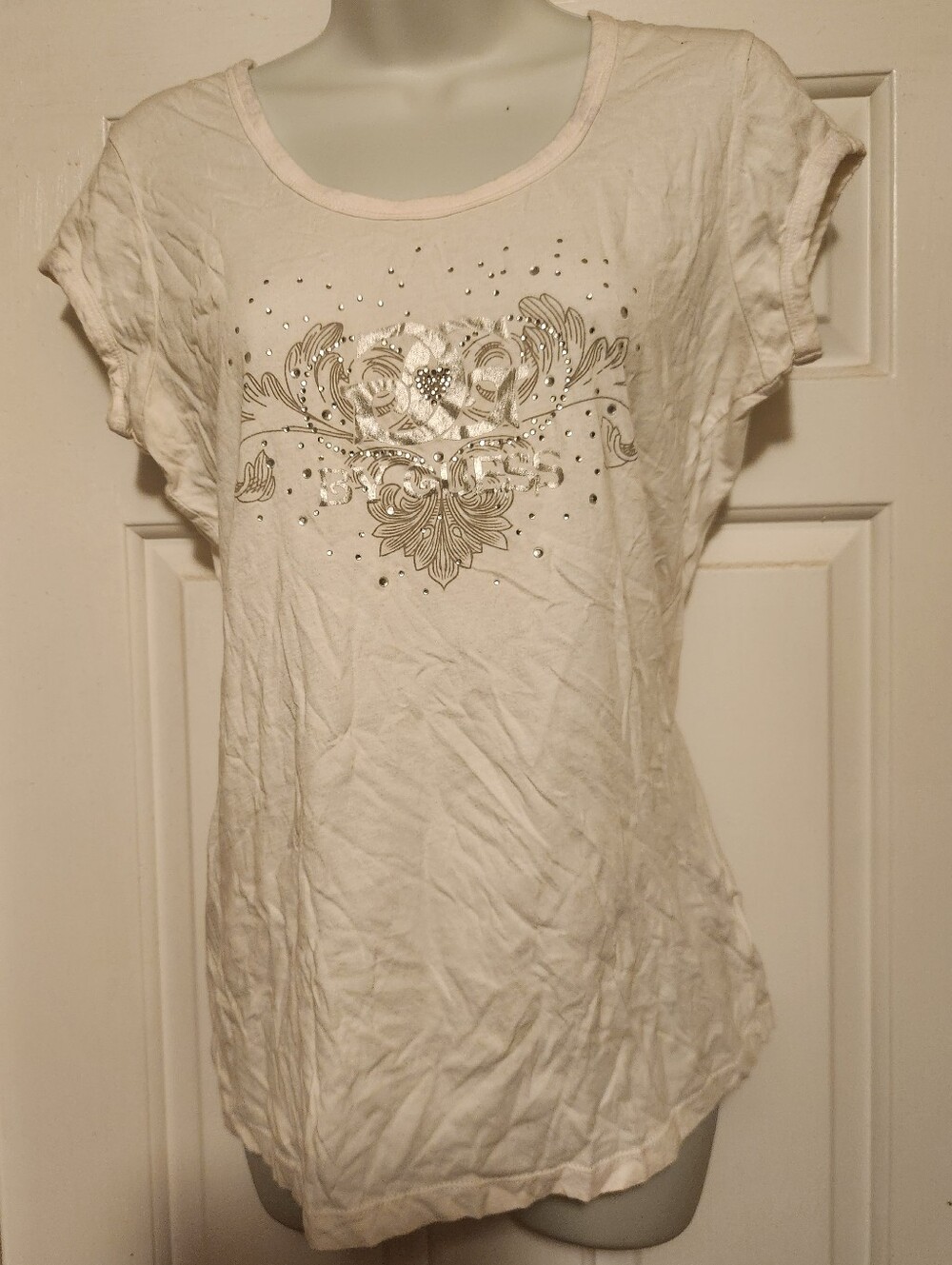 Women’s G By Guess White Floral Foil Accent Tee